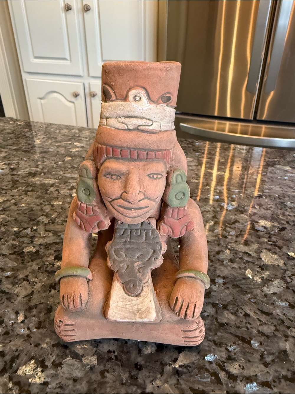 Vintage Mexican folk art pottery statue Terra-Cotta Clay Pottery Aztec Mayan